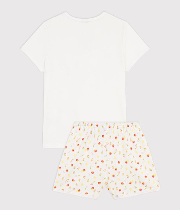 Children's short cotton pyjamas printed with fruit white/multicolor