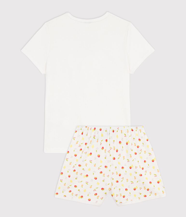 Children's short cotton pyjamas printed with fruit MARSHMALLOW white/MULTICO white