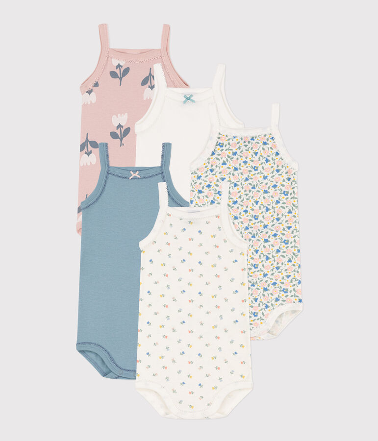 Floral Cotton Vest Bodysuits - Pack of 5 multicolor