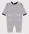 Babies' Thick Jersey Stripy Breton Jumpsuit MARSHMALLOW white/SMOKING blue