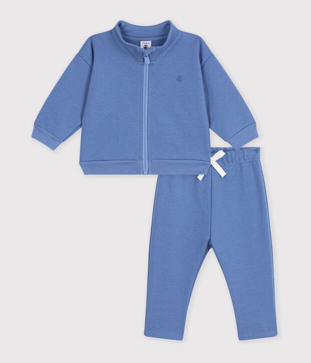 Babies' sweatshirt and trousers set in plain cotton blue