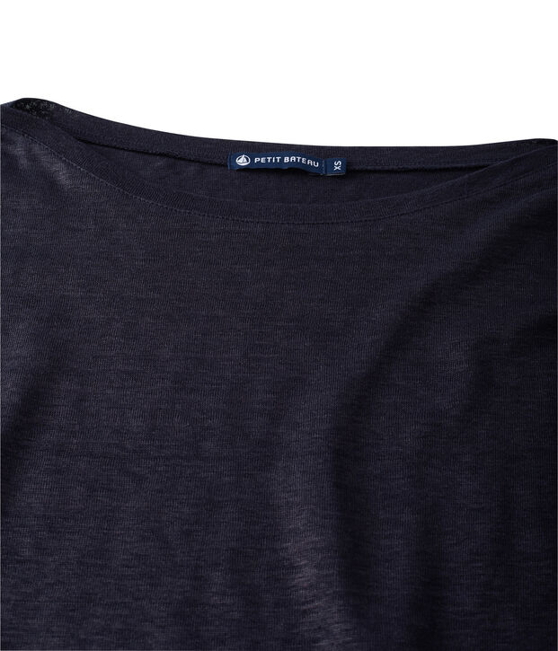 Women's long-sleeved lacquered linen tee blue/blue