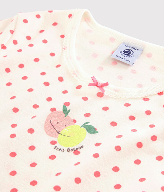 Girls' Pink Spotty Fine Cotton Nightdress MARSHMALLOW white/GRETEL pink