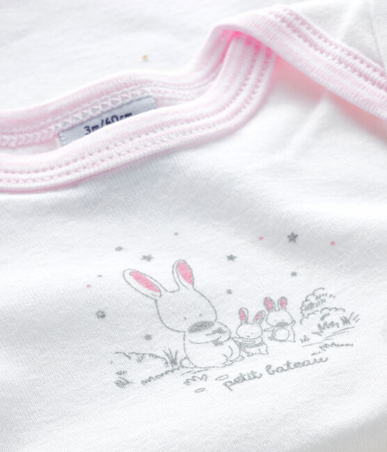 Baby girls' short-sleeved bodysuit ECUME white/DOLL pink
