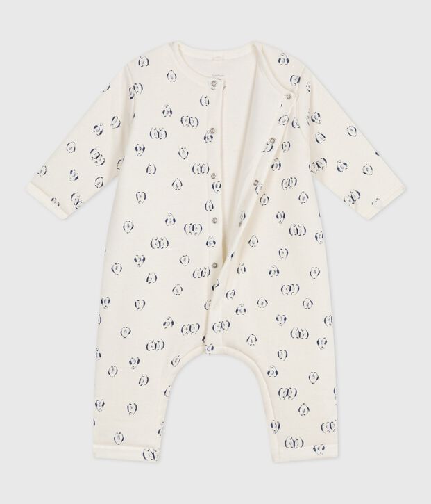 Babies' padded penguin-print cotton jumpsuit. blue/blue