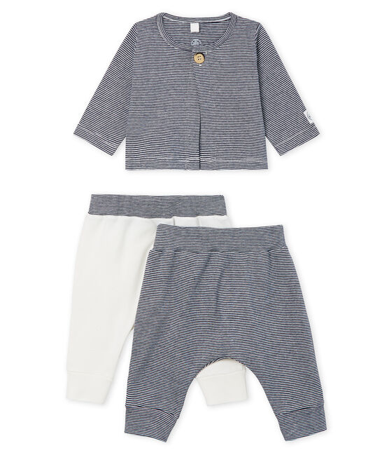 Baby Boys' Ribbed Clothing - 3-piece set MARSHMALLOW white/SMOKING blue