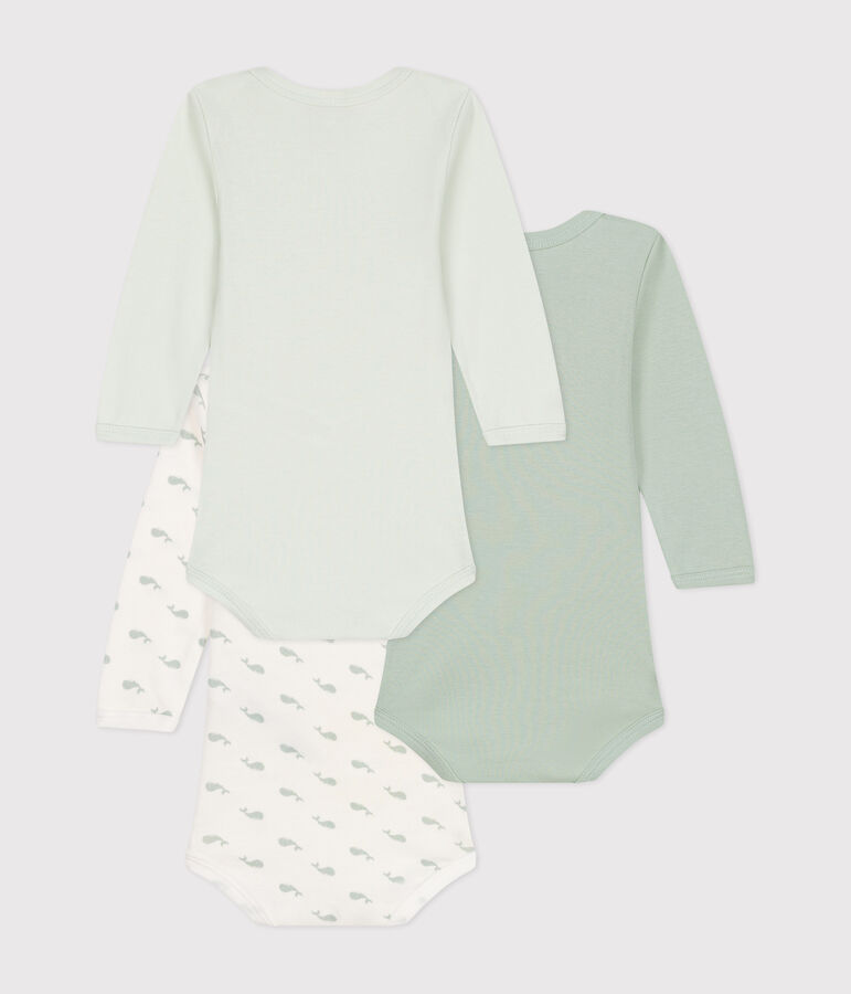 Babies' cotton long-sleeved mini whale-patterned bodysuits - 3-pack multicolor