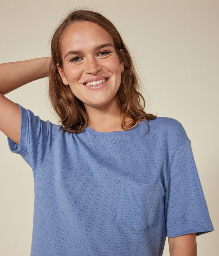 Women's openwork cotton nightdress blue