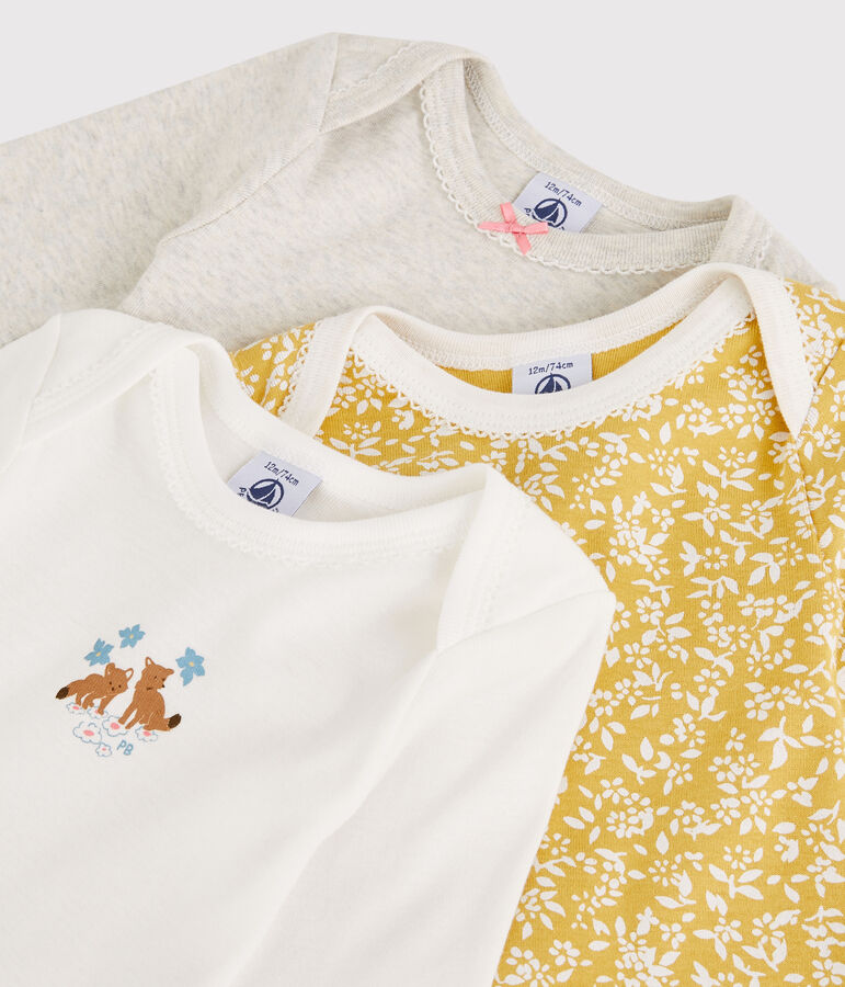 Baby Girls' Long-Sleeved Organic Cotton Bodysuit - 3-Pack multicolor