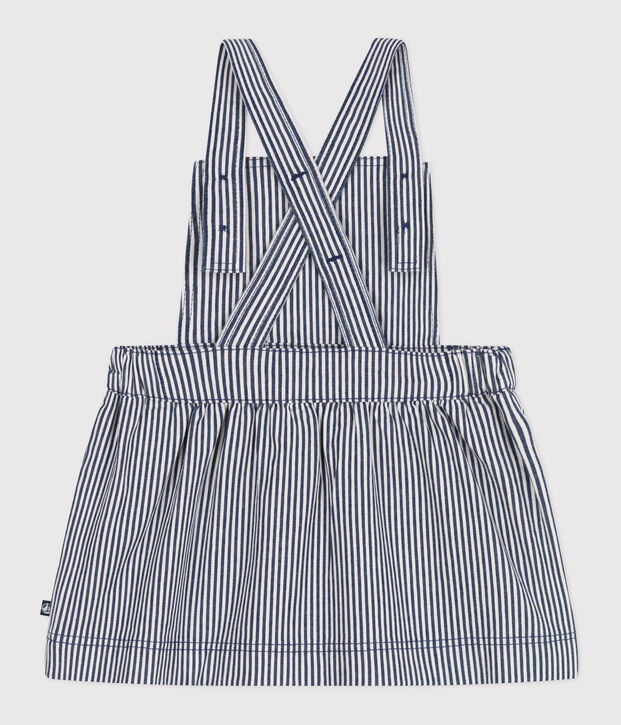 Babies' stripy cotton pinafore dress blue/white