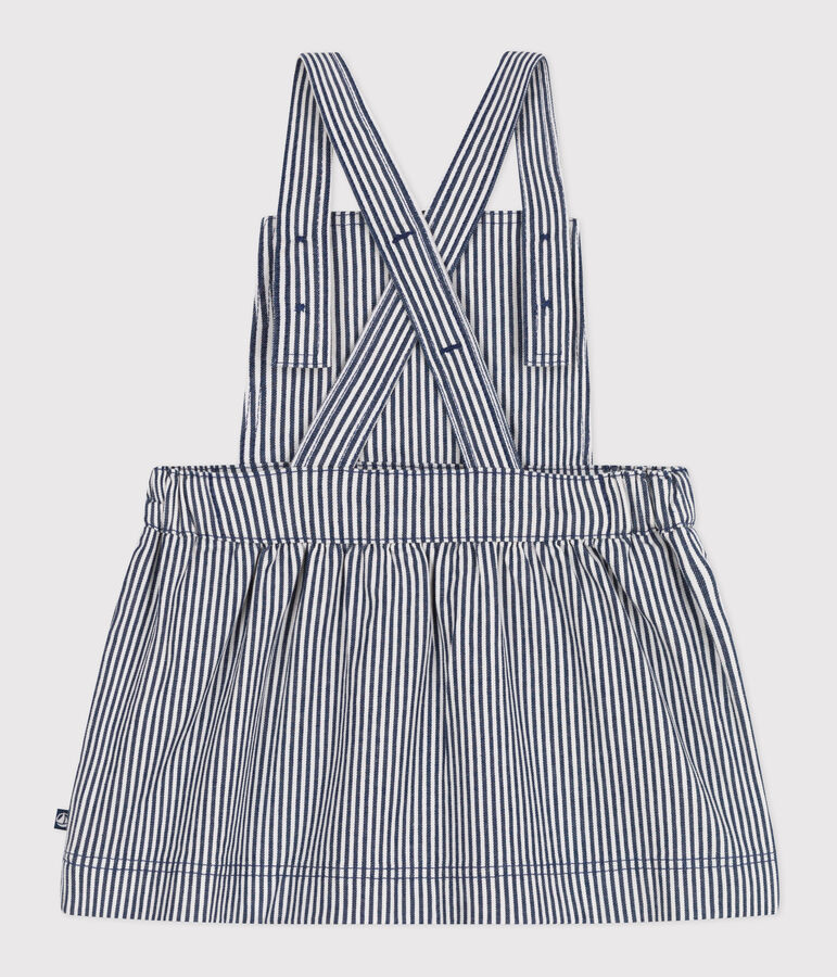 Babies' stripy cotton pinafore dress blue/white