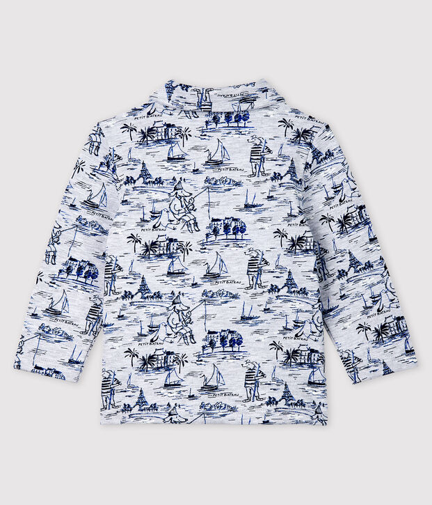 Baby boys' printed fleece sweatshirt grey/blue