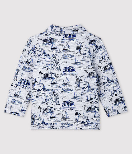 Baby boys' printed fleece sweatshirt POUSSIERE grey/SMOKING blue