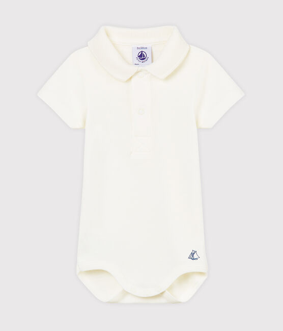Baby Boys' Bodysuit with Polo Shirt Collar MARSHMALLOW white