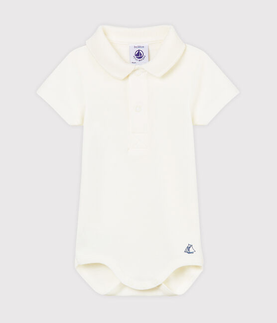 Baby Boys' Bodysuit with Polo Shirt Collar MARSHMALLOW white