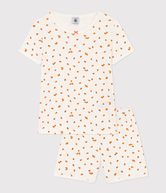 Girls' Orangette Themed Cotton Short Pyjamas MARSHMALLOW white/MULTICO white