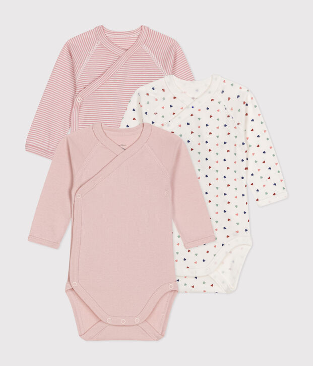 Babies' Long-Sleeved Wrapover Cotton Bodysuits - 3-Pack multicolor