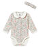 Baby girl's long sleeved print bodysuit and headband MARSHMALLOW white/MULTICO white