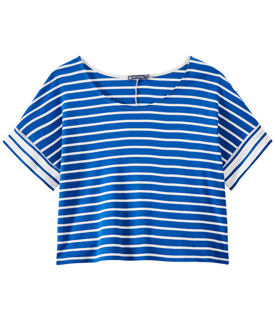 Women's striped oversized tee PERSE blue/MARSHMALLOW white