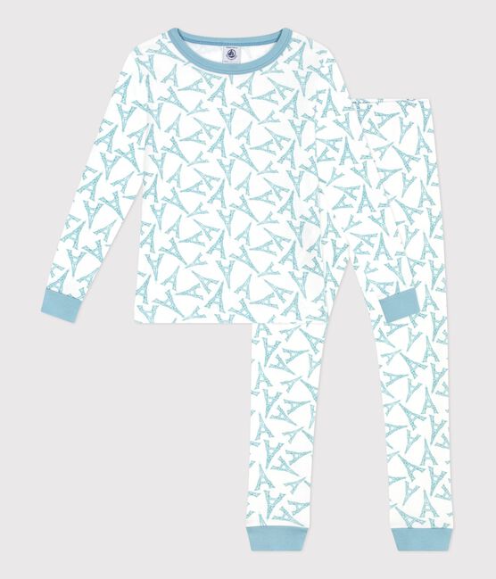 Children's very snug fitting Eiffel Tower print cotton pyjamas MARSHMALLOW /MIMI /MULTICO