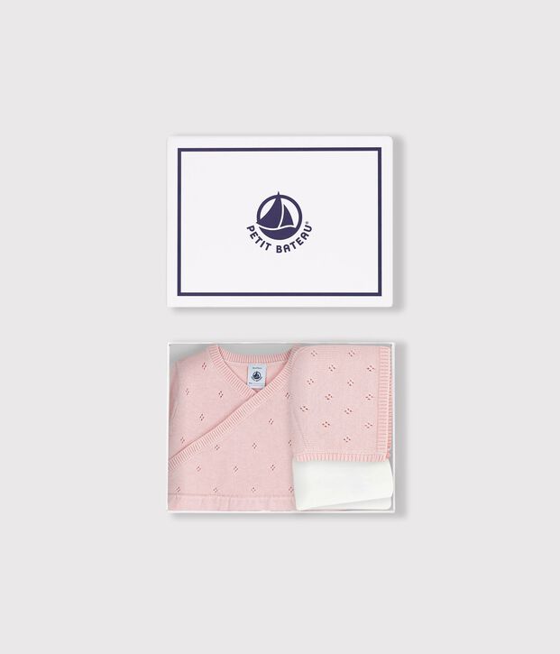 Babies' gift set, with a knitted bonnet, rompers and tights multicolor