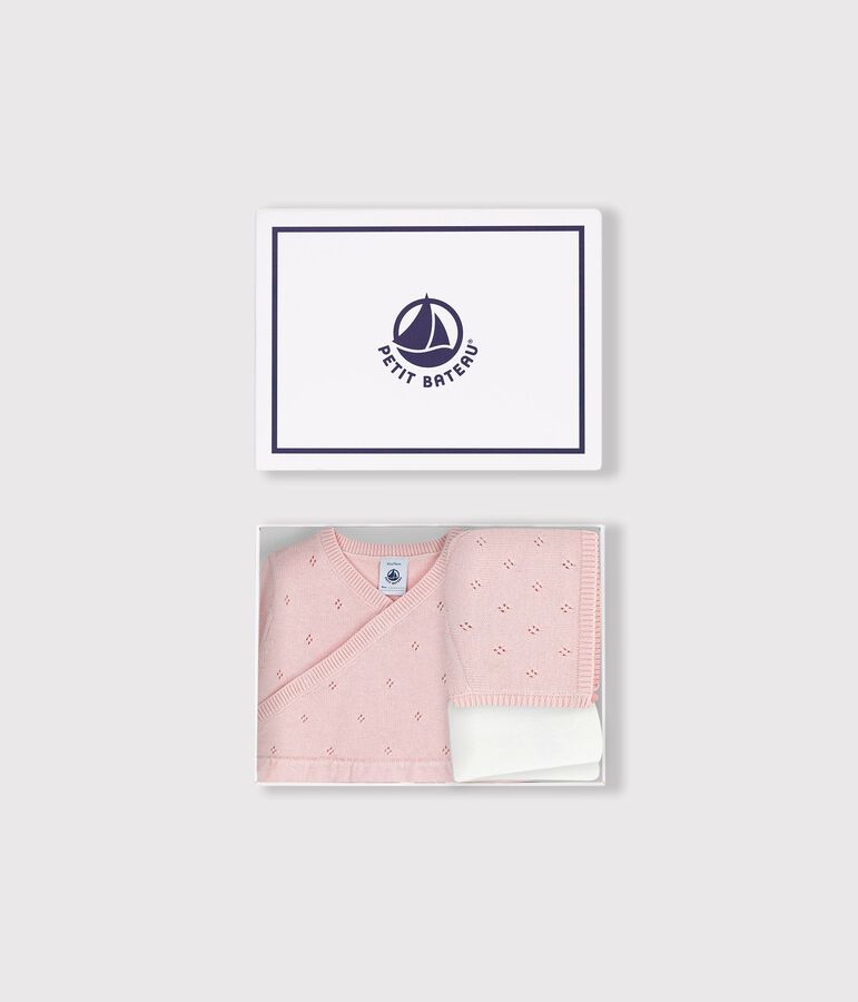 Babies' gift set, with a knitted bonnet, rompers and tights multicolor