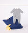 Babies' printed velour pyjama suit with a collar MARSHMALLOW white/SMOKING blue