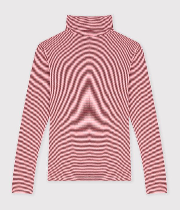 Women's stripy cotton rollneck top red/white