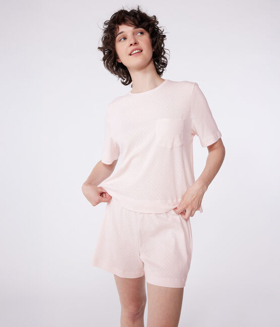 Women's short-sleeved short cotton pyjamas FLEUR pink