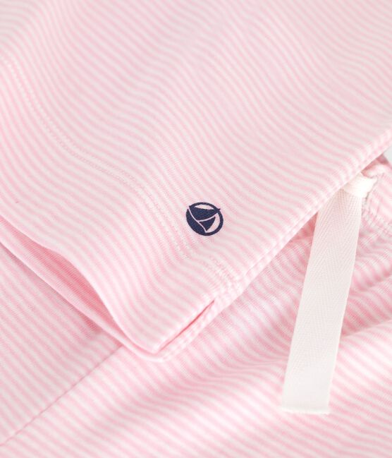 Children's stripy cotton pyjamas with short sleeves and wide legs MARQUISE pink/MARSHMALLOW