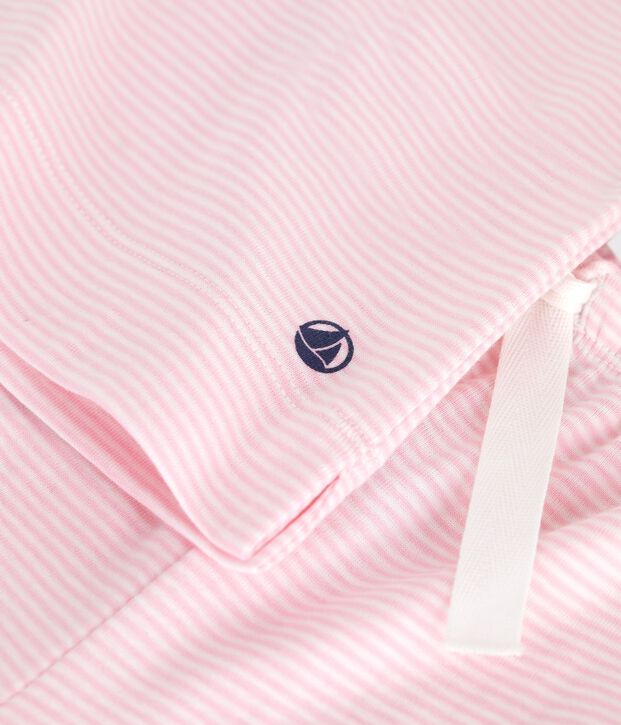 Children's stripy cotton pyjamas with short sleeves and wide legs pink/white