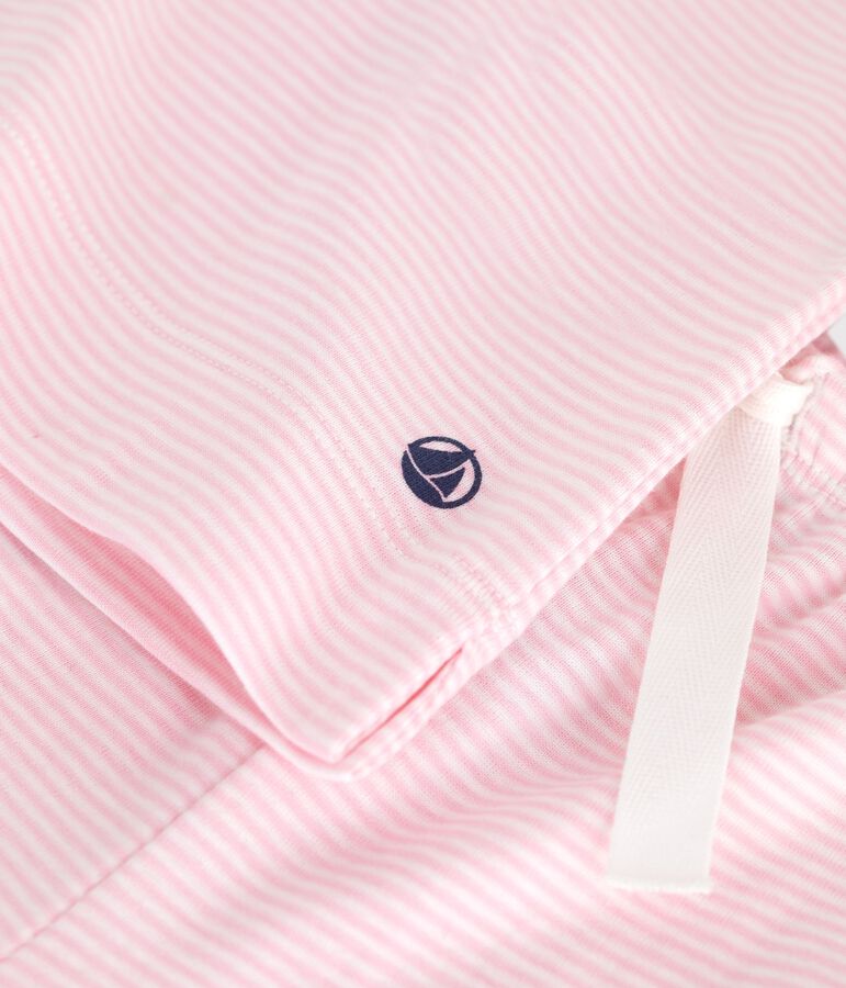 Children's stripy cotton pyjamas with short sleeves and wide legs pink/white