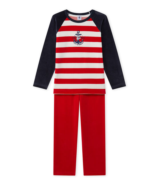 Boy's anchor motif pyjamas SMOKING blue/FROUFROU red/LAIT