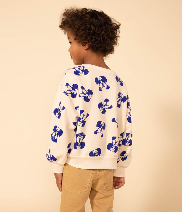 Children's unisex printed fleece sweatshirt Ecru/blue