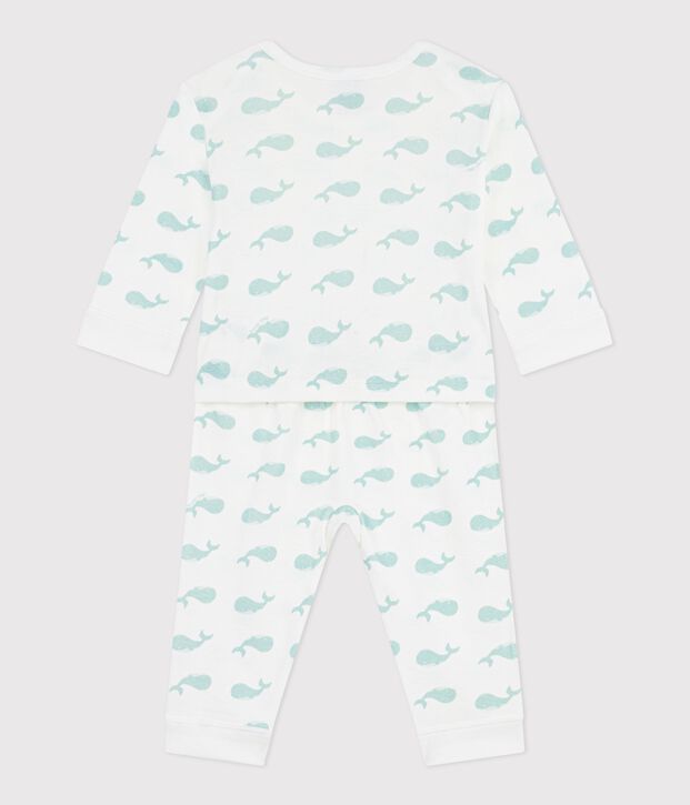 Babies' footless whale print cotton pyjamas white/blue