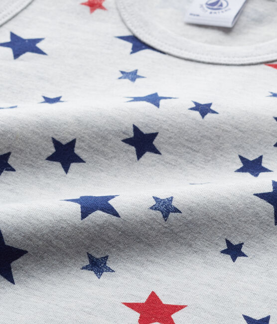 Boy's printed undershirt in stretch jersey BELUGA grey/MULTICO white