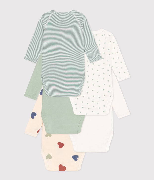 Babies' Long-Sleeved Wrapover Cotton Bodysuits - 5-Pack multicolor