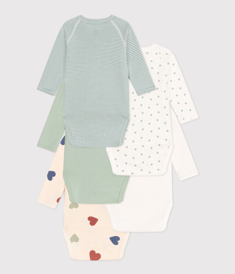 Babies' Long-Sleeved Wrapover Cotton Bodysuits - 5-Pack multicolor