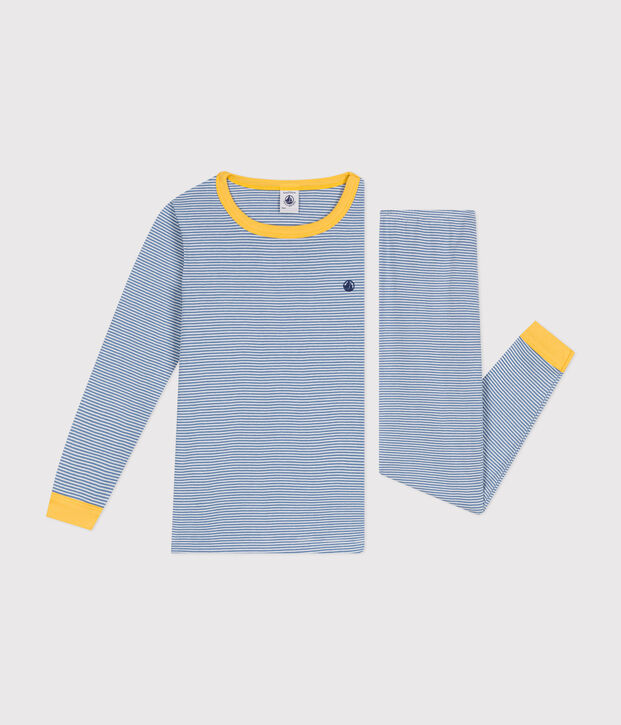 Children's stripy cotton pyjamas blue/white