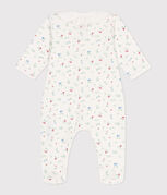 Babies' floral cotton pyjamas with a collar MARSHMALLOW white/MULTICO white