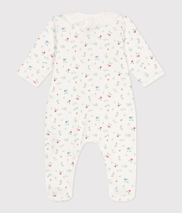 Babies' floral cotton pyjamas with a collar white/multicolor