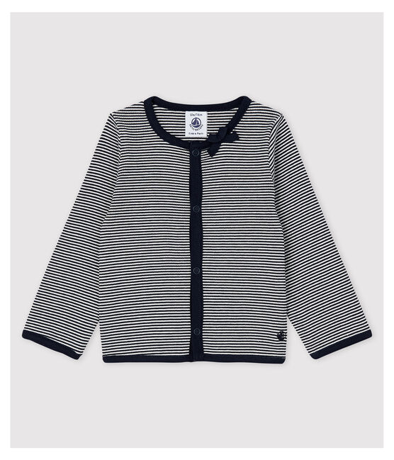 Baby Girls' Pinstriped 2x2 Rib Knit Cardigan SMOKING blue/MARSHMALLOW white