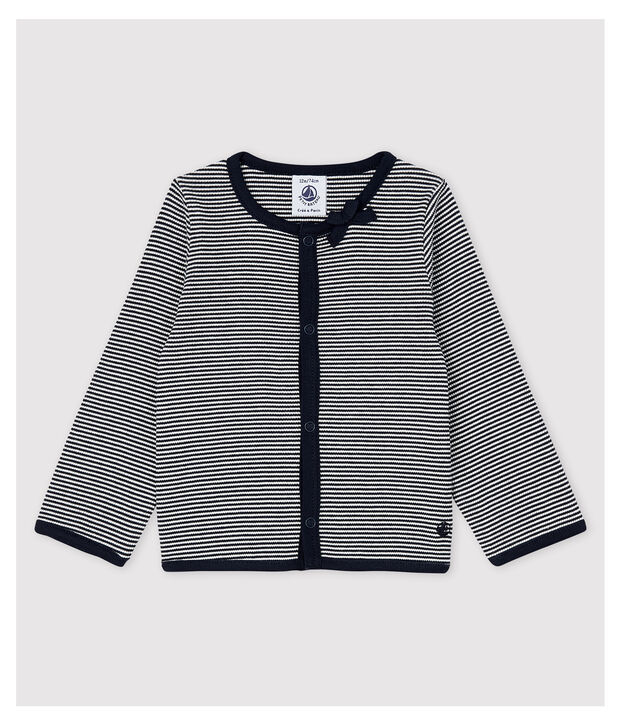 Baby Girls' Pinstriped 2x2 Rib Knit Cardigan blue/white