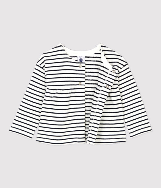 Babies' Fleece Cardigan MARSHMALLOW white/SMOKING blue