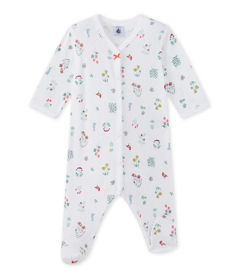 Baby girl's print sleepsuit ECUME white/MULTICO white