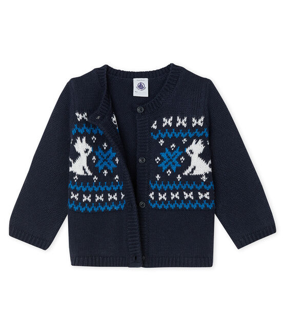Baby Boys' Wool and Cotton Cardigan SMOKING blue/MULTICO white