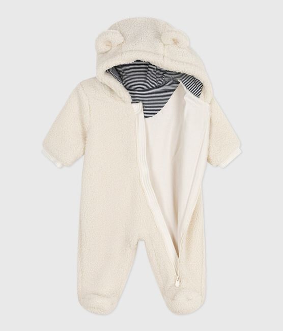 Babies' sherpa snowsuit with ears and a pinstriped lining MILK Ecru