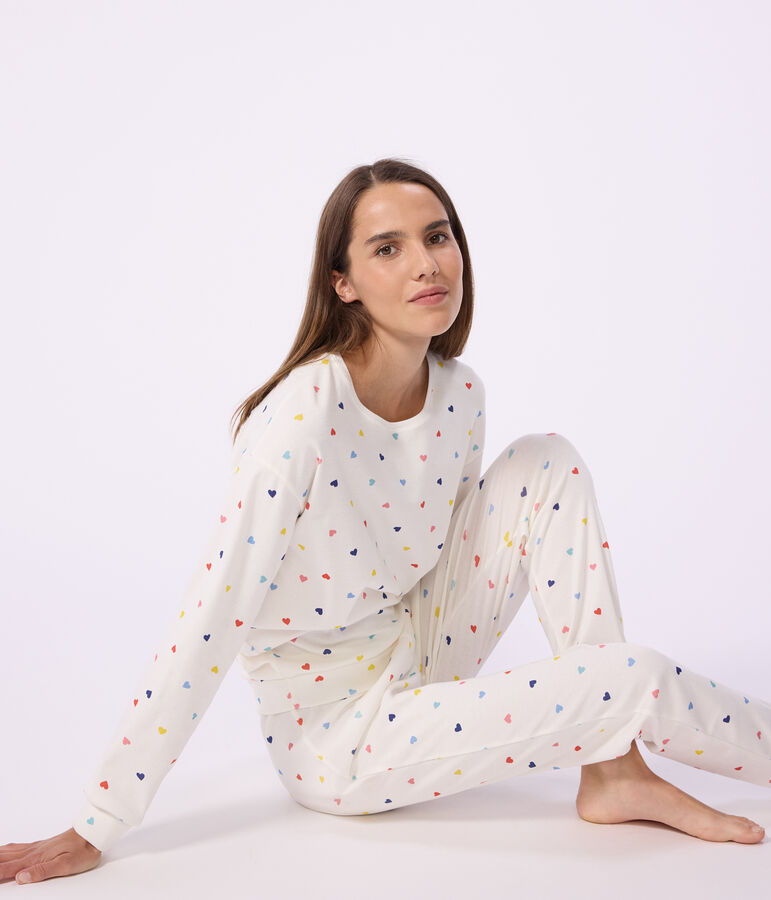 Women's heart print cotton and elastane pyjamas white/multicolor