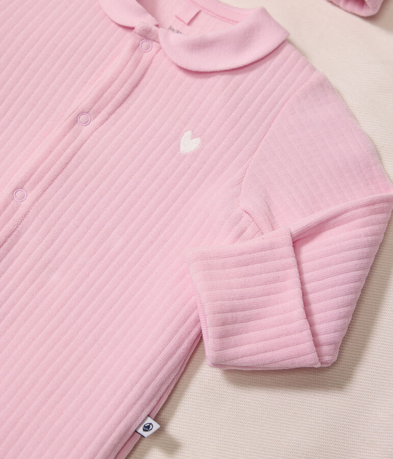 Babies' plain velour pyjama suit with a collar pink