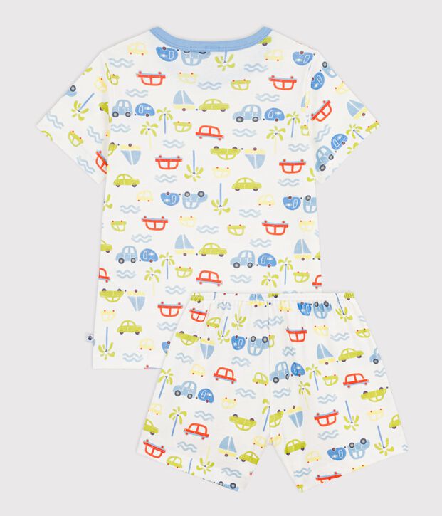 Children's short car print cotton pyjamas white/multicolor